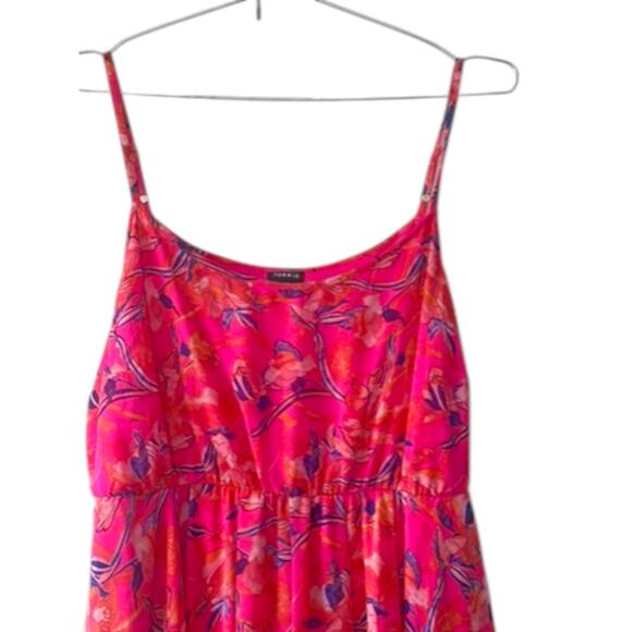 Torrid Bright Pink Floral Pleated Chiffon Midi Sleeveless Dress 22/24 3X New - Picture 3 of 6